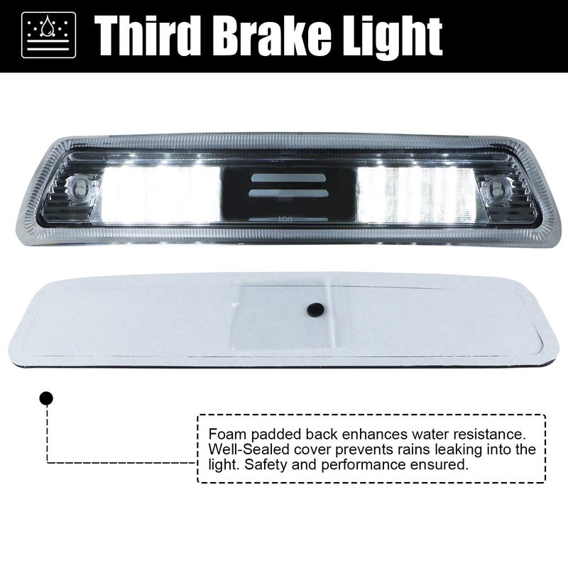 ILONPA High Mount Stop Lights Third 3rd Brake Lights Replacement for Ford F150 F-150 09-14 2009 2010 2011 2012 2013 2014 Clear LED Rear Cab Roof Center Mount Brake Stop Tail Cargo Light Lamp(Chrome+Clear) - Image 5